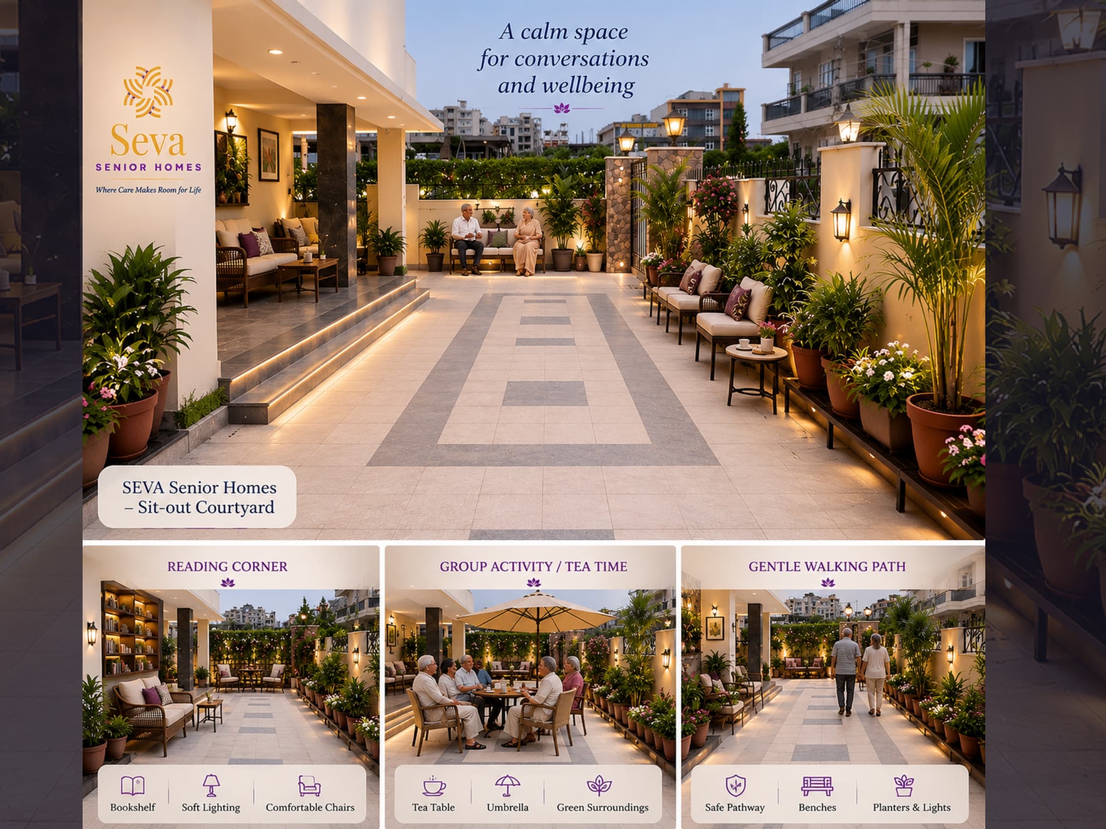 Sit-out courtyard for conversation and activities